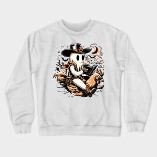 Cowboy Ghost Riding Chicken And Reading Book With Coffee Crewneck Sweatshirt